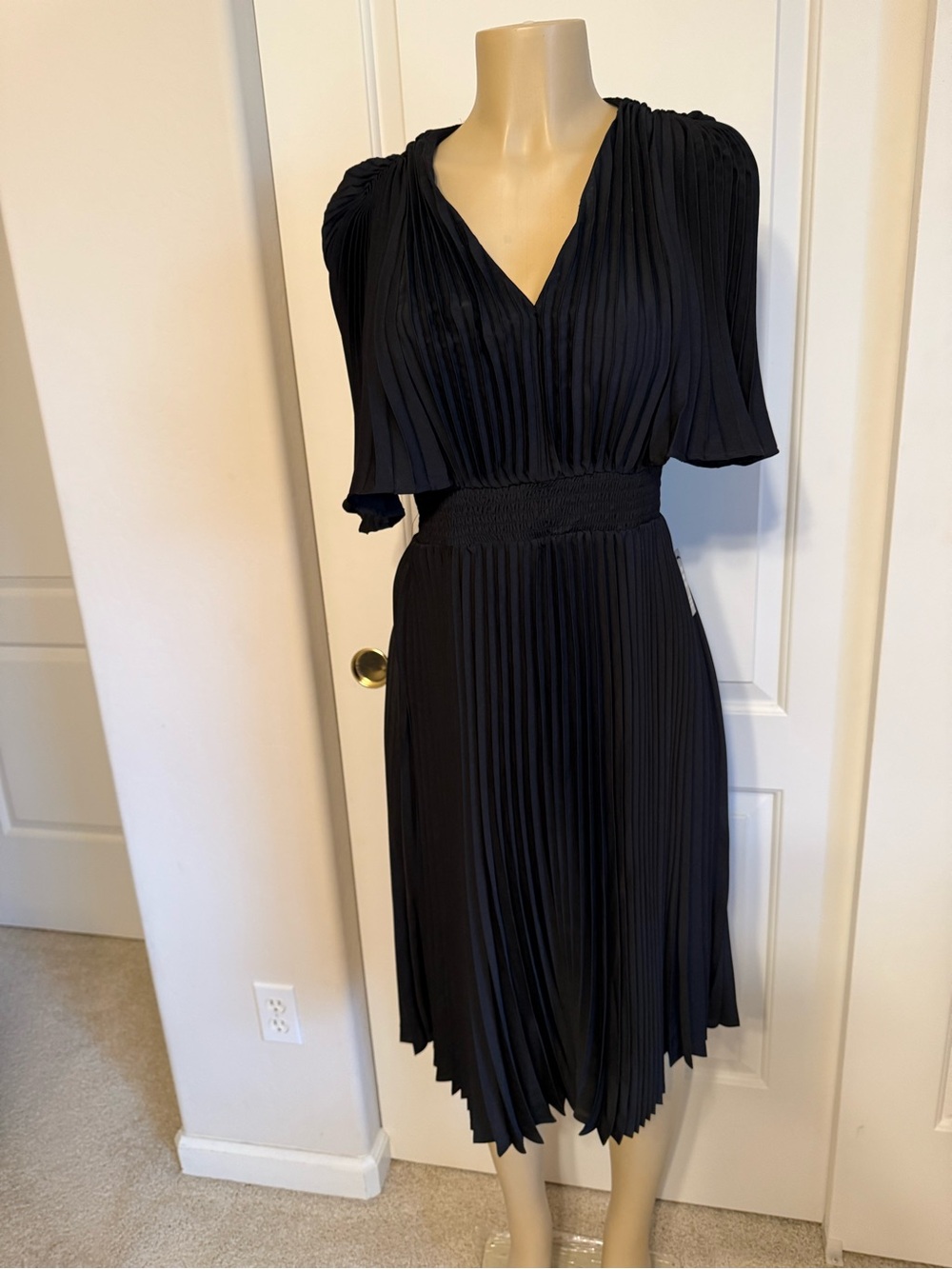 Express Black Pleated V-Neck Midi Dress